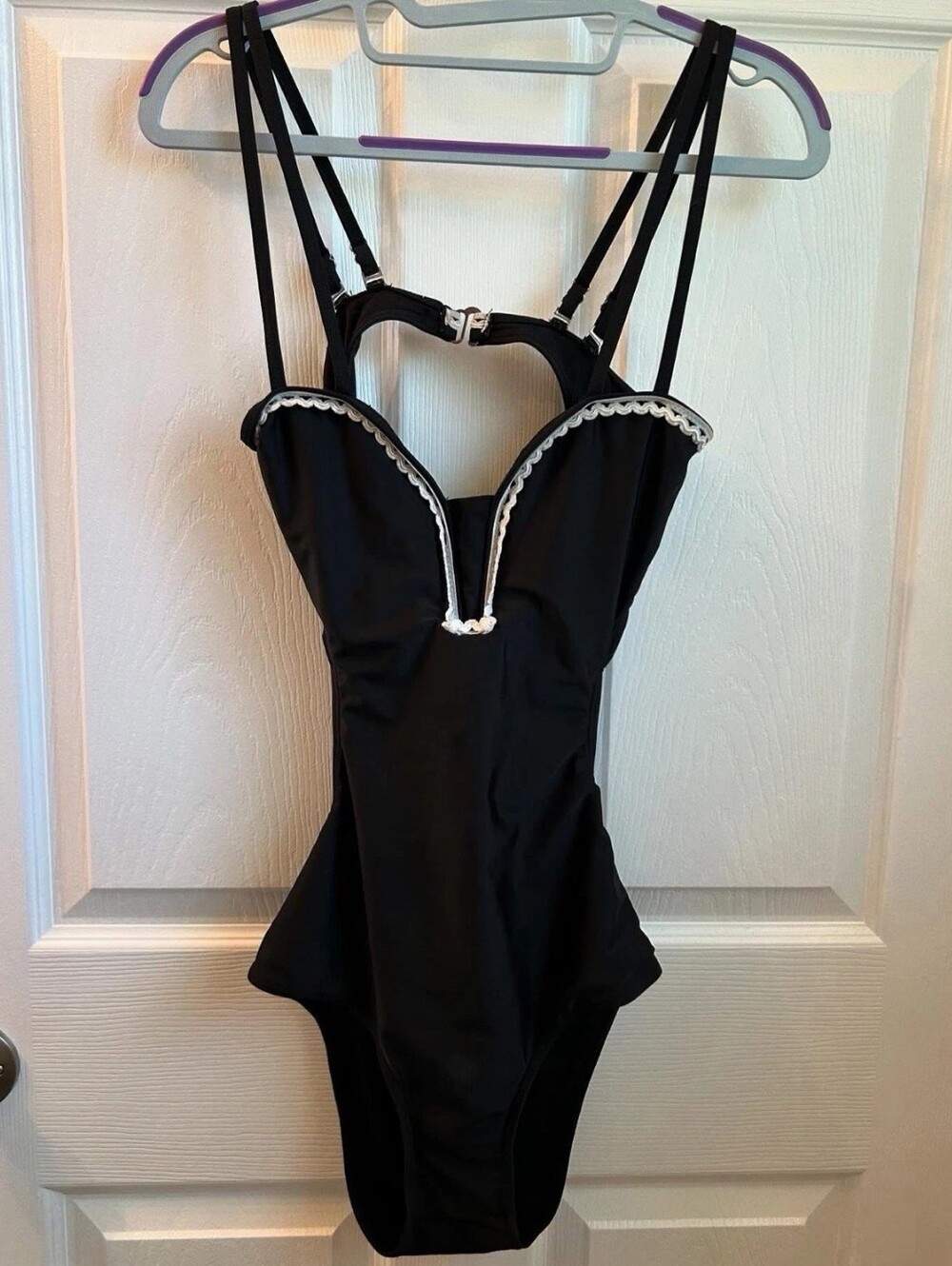 Black Girls' One-Piece Swimsuit with Decorative Trim